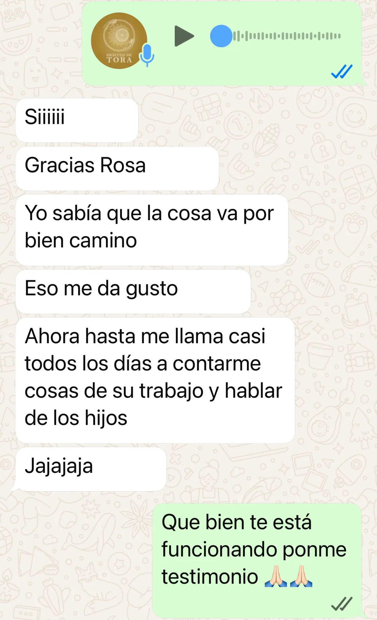 Captura de la conversacion de WhatsApp con el mensaje de Yannina, sin numero de telefono, sin foto de perfil y sin horas.