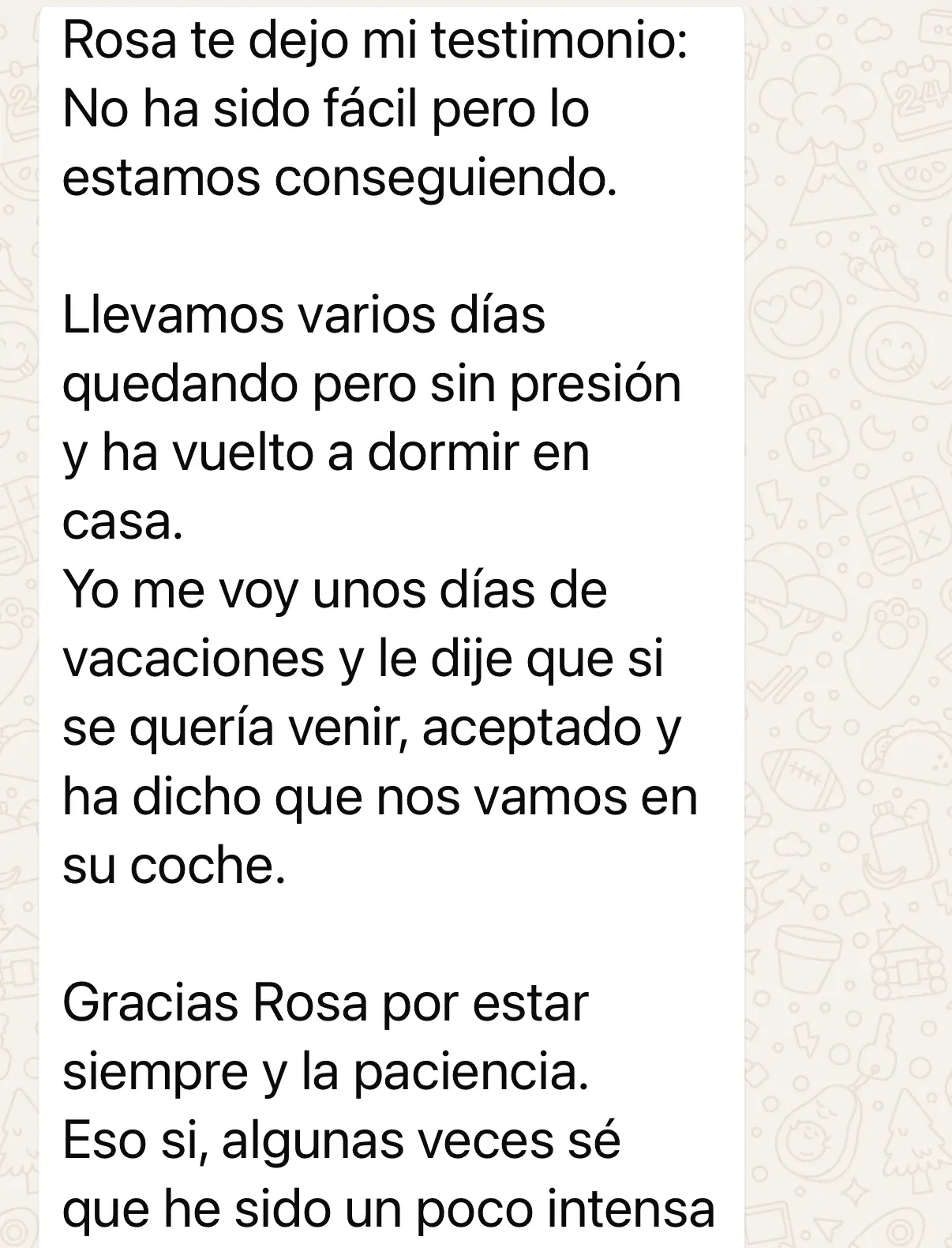 Captura de la conversacion de WhatsApp con el mensaje de Alba R., sin numero de telefono, sin foto de perfil y sin horas.