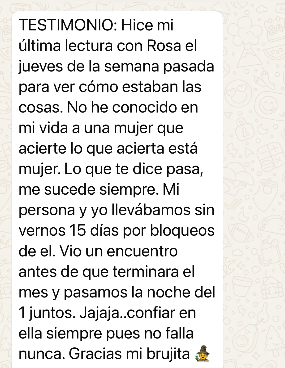 Captura de la conversacion de WhatsApp con el mensaje de María L., sin numero de telefono, sin foto de perfil y sin horas.