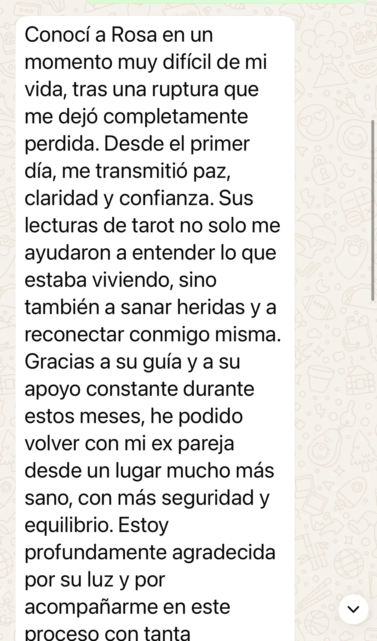 Captura de la conversacion de WhatsApp con el mensaje de Saray, sin numero de telefono, sin foto de perfil y sin horas.